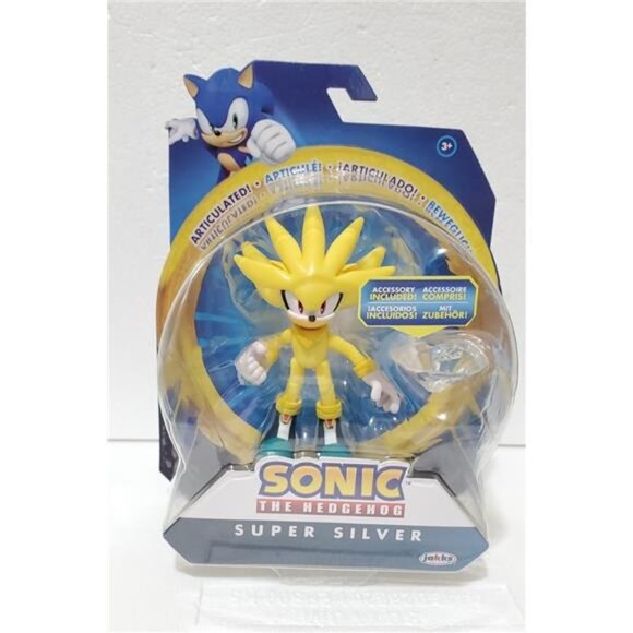 Sonic The Hedgehog Super Silver Action Figure Modern, White Emerald Collectibles - Picture 1 of 11